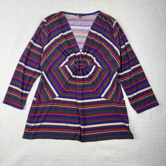 Chaus Top Womens Size Large Stretchy Striped Multicolor 3/4 Sleeve Blouse - Picture 1 of 12